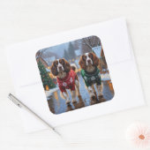 Sticker Carré Brittany Spaniel Dogs Christmas Snow Holiday (Enveloppe)