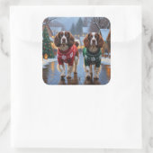 Sticker Carré Brittany Spaniel Dogs Christmas Snow Holiday (Sac)