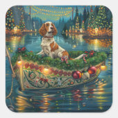 Sticker Carré Brittany Spaniel Noël Festive Voyage (Devant)