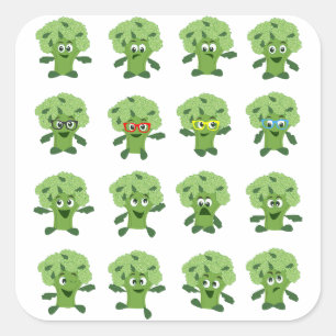 Sticker Carré brocoli avec différentes émotions