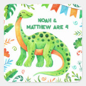 Sticker Carré Brontosaurus Dinosaur Double Celebration Boys (Devant)