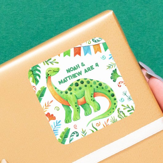 Sticker Carré Brontosaurus Dinosaur Double Celebration Boys