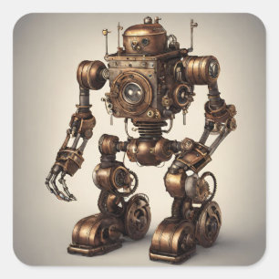 Sticker Carré Bronze Steampunk Robot Sculpture
