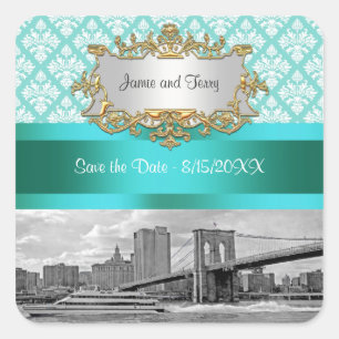 Sticker Carré Brooklyn Bridge Turquoise What Damask Enregistrer 