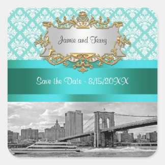 Sticker Carré Brooklyn Bridge Turquoise What Damask Enregistrer