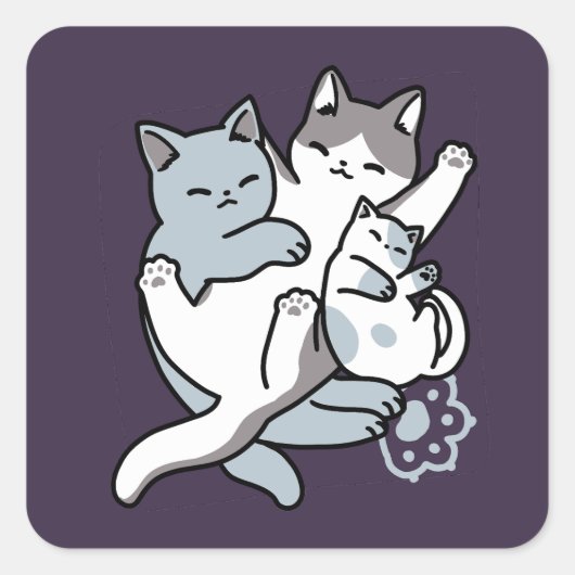 Sticker Carré Brosse à lait - Chats à couchage mignon (Devant)