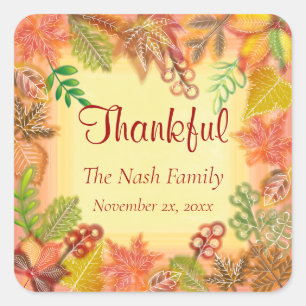 Sticker Carré Brosse de feuillage d'automne pour Thanksgiving