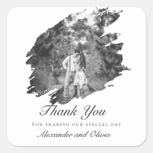 Sticker Carré Brosse moderne photo mariage Faveur BLANCHE