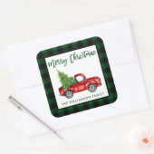 Sticker Carré Brosse Script Camion Noël Vert Plaid L (Enveloppe)