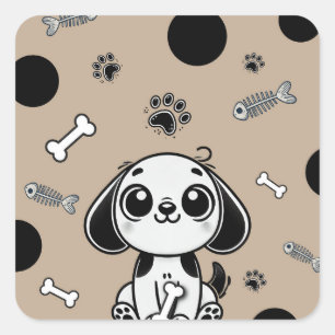 Sticker Carré Brown & Black Fish Bones Chien Chien Chien Chien C