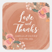 Sticker Carré Brown Bois Rustique Floral Mariage Amour et Merci (Devant)