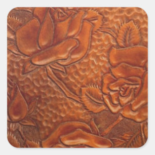 Sticker Carré brown country cowgirl floral leather