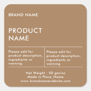 Sticker Carré Brown Elegant Minimaliste Marque Nom de produit Ét