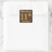 Sticker Carré Brown, Faux Gold 11e anniversaire + Nom personnali (Sac)