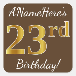 Sticker Carré Brown, Faux Gold 23ème anniversaire + Nom personna