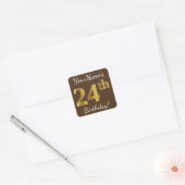 Sticker Carré Brown, Faux Gold 24e anniversaire + Nom personnali (Enveloppe)