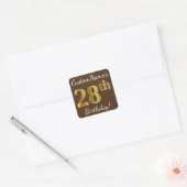 Sticker Carré Brown, Faux Gold 28e anniversaire + Nom personnali (Enveloppe)