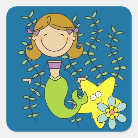Sticker Carré Brown Haired Mermaid (Devant)