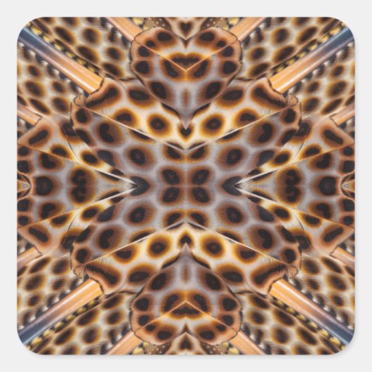 Sticker Carré Brown pheasant feather kaleidoscope (Devant)
