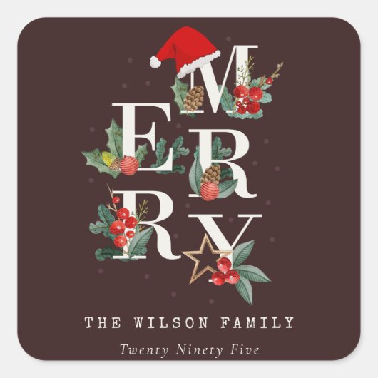 Sticker Carré Brown Red Green White Joyeux Noël Folio (Devant)