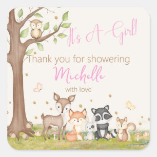 Sticker Carré Brown rose C'est un Baby shower de fille