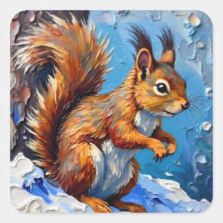 Sticker Carré Brown Squirrel in the Snow