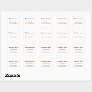 Sticker Carré Brown texte brut Adresse professionnelle sur blanc