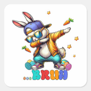 Sticker Carré Bruh Dab Lapin de Pâques Drôle