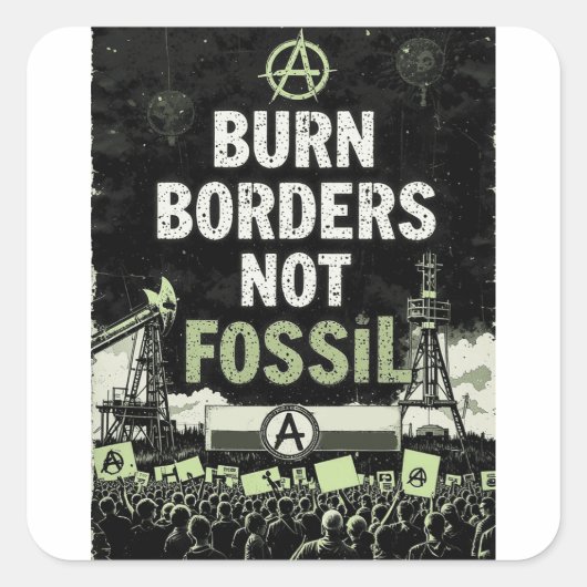 Sticker Carré Brûler les frontières, pas les combustibles fossil (Devant)
