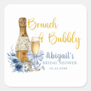 Sticker Carré BRUNCH & BUBBLY Fleurs Bleues Enterrement de Vie d
