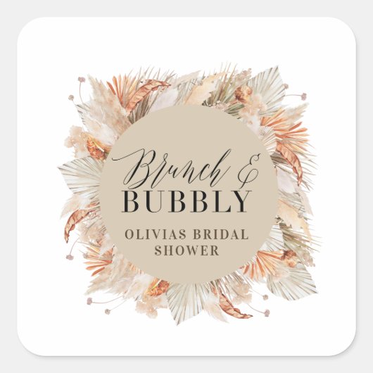 Sticker Carré brunch et bubbly Bridal douche pampas herbe (Devant)