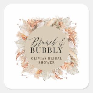Sticker Carré brunch et bubbly Bridal douche pampas herbe