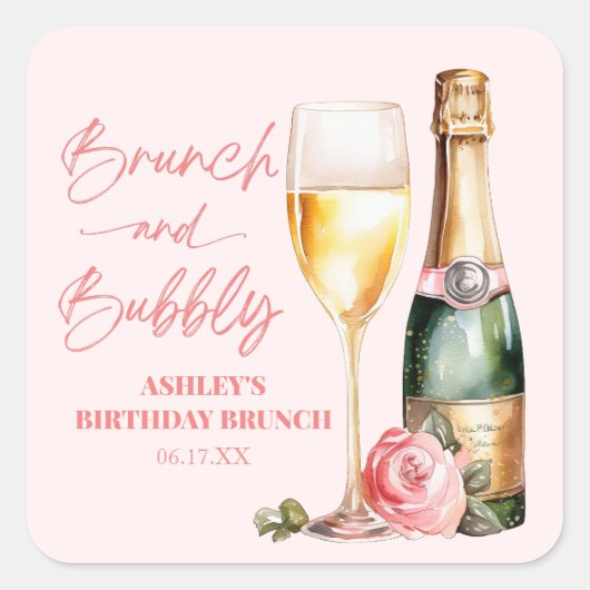 Sticker Carré Brunch et Bubbly Mimosa Champagne Brunch d'anniver (Devant)