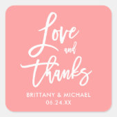 Sticker Carré Brush Script Love Merci Enveloppe rose sceaux (Devant)