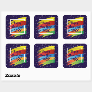 Sticker Carré Brush Strokes Bonne fête du Nouvel An 20xx