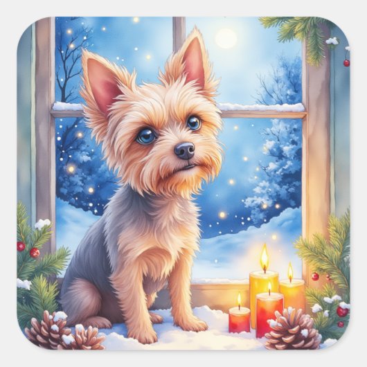 Sticker Carré Brussels Griffon Frosted Window Christmas Art (Devant)
