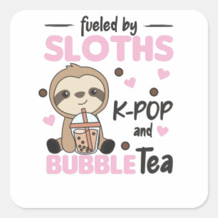 Sticker Carré Bubble Thé Sloth Chocolat Animaux mignons Boba
