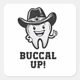 Sticker Carré Buccal Up Dental Dentist Dents Cowboy Dents Drôle