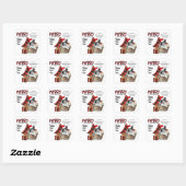 Sticker Carré Buffalo Plaid Bordure Collie Chiot Noël (Feuille)
