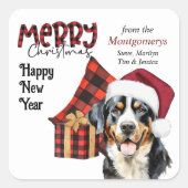 Sticker Carré Buffalo Plaid Santa Hat Swiss Mountain Dog (Devant)