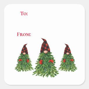 Sticker Carré Buffle d'arbre de Noël Gnome Check to et from