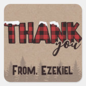 Sticker Carré Buffle d'hiver enneigé Plaid Merci d'anniversaire (Devant)