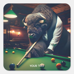 Sticker Carré Buffle mignon Imaginaire Jouer Snooker