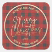 Sticker Carré Buffle rouge de Noël plaqué maison (Devant)