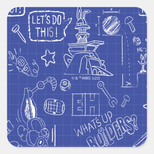Sticker Carré BUGS BUNNY BUILDERS™| Sketch Blueprint Motif (Devant)