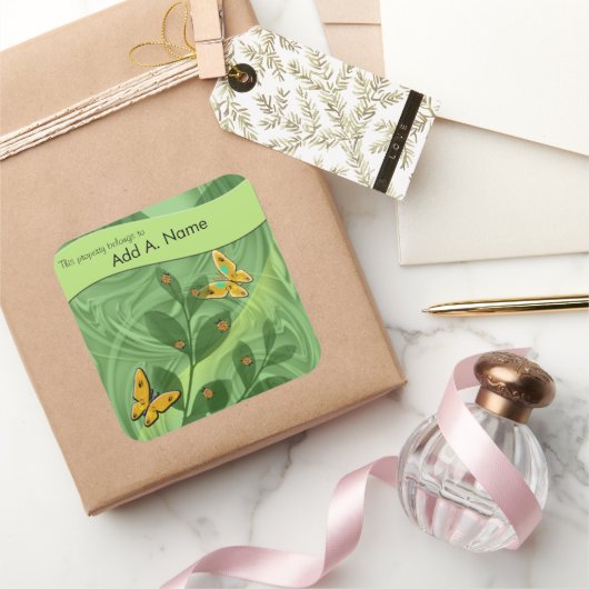 Sticker Carré Bugs et papillons de la Dame dans le Modèle vert (Cadeaux)