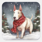 Sticker Carré Bull Terrier Chien à Noël de neige (Devant)