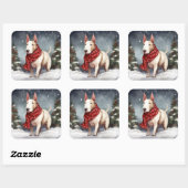 Sticker Carré Bull Terrier Chien à Noël de neige (Feuille)