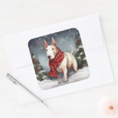 Sticker Carré Bull Terrier Chien à Noël de neige (Enveloppe)