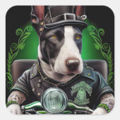 Sticker Carré Bull Terrier Chien Conduite Vélo St. Patrick's Day (Devant)